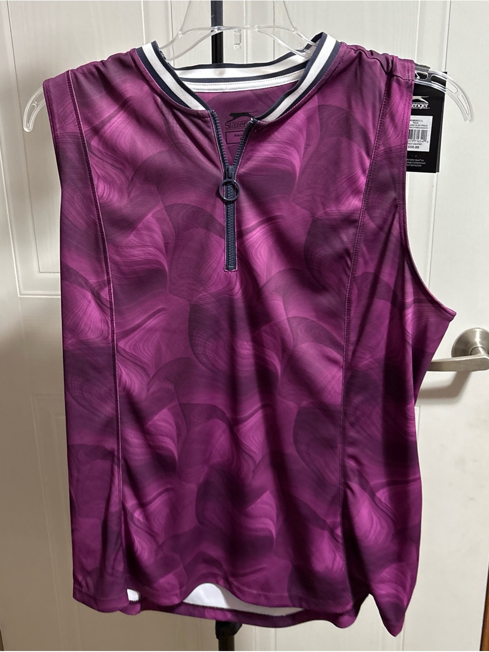 Slazenger Magenta Print Sleeveless Zip-Front Athletic Tank